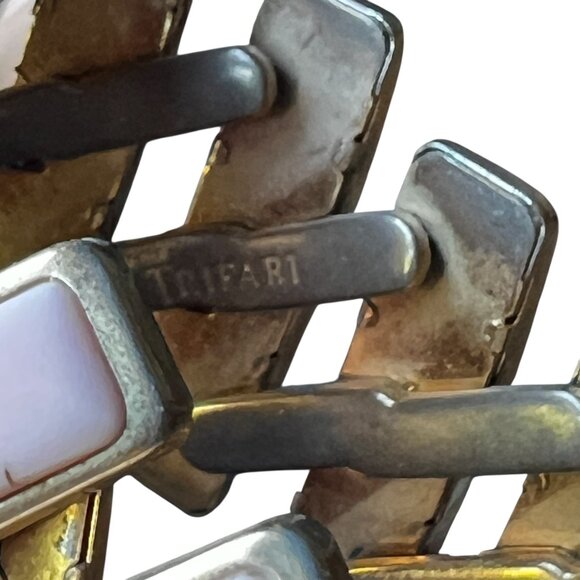 Lot Of Two Vintage Expandable Bracelet Cuffs: Trifari Pink & Gold/Black With Wri - Picture 10 of 16